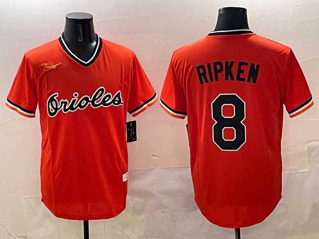 Men%27s Baltimore Orioles #8 Cal Ripken Jr. Orange Throwback Stitched Jersey
